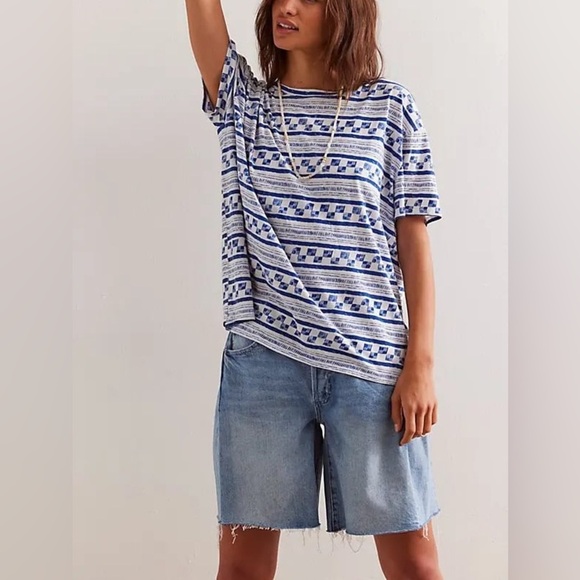 FREE PEOPLE We The Free Nina Printed T-Shirt - Navy Combo NEW! $58 - Picture 3 of 4